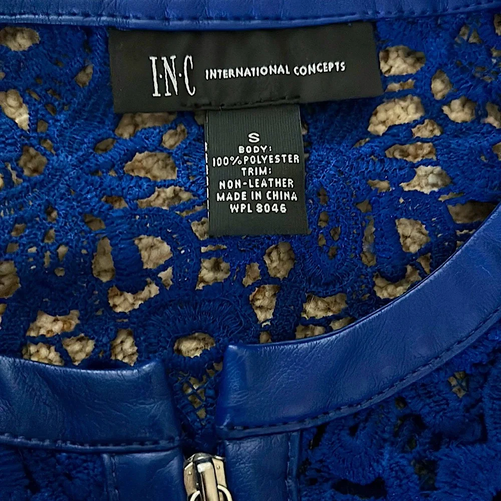 INC International Concepts Royal Blue Crocheted Long Sleeve Zip Jacket **Sz S** - Picture 4 of 4